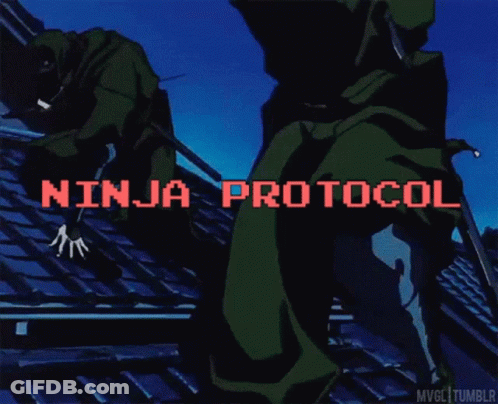 A Ninja Is Holding A Sword In The Air With The Words Ninja Protocol Below Him GIF