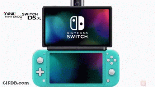 A Nintendo Switch Is Sitting On Top Of A Smaller Nintendo Ds Xl GIF