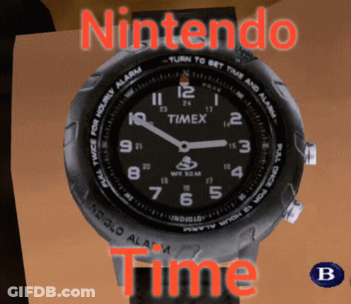 A Nintendo Time Watch With A Black Face GIF