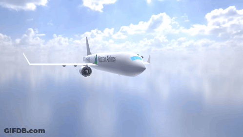A Nippon Airlines Plane Is Flying Through The Air GIF