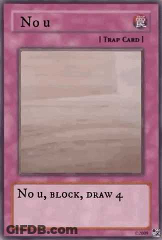 A No U Trap Card With A Picture Of A Hand Holding A Card GIF