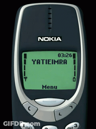 A Nokia Phone With A Green Screen That Says Yatieimra On It GIF