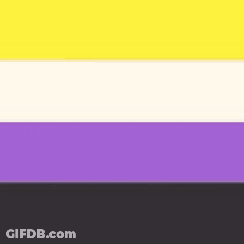 A Non Binary Flag With A Yellow , Purple , And Black Stripe . GIF