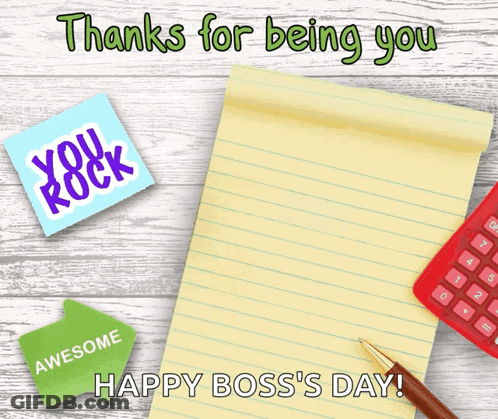 A Notepad With The Words " Thanks For Being You Best Boss " On It GIF