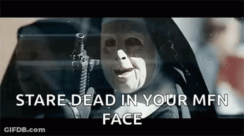 A Nun Is Holding A Gun In Her Hand And Says `` Stare Dead In Your Mfn Face '' GIF
