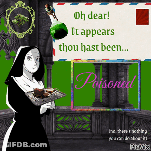 A Nun Is Holding A Tray Of Food In Front Of An Envelope That Says Oh Dear It Appears Thou Hast Been GIF
