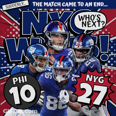 A Ny Giants Poster That Says Who 'S Next On It GIF