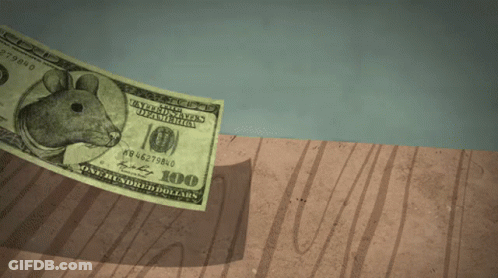 A One Hundred Dollar Bill With A Picture Of A Mouse On It GIF