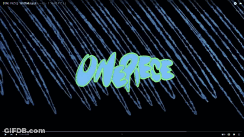 A One Piece Logo With A Skull And Crossbones On It GIF