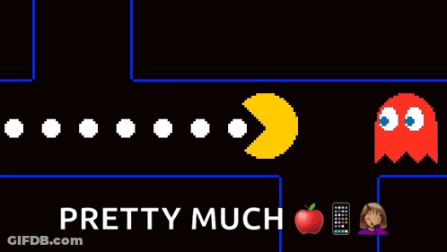 A Pac Man Game With The Words " Pretty Much " Below It GIF