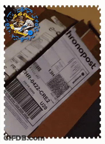 A Package From Chronopost Sits On Top Of A Brown Box GIF