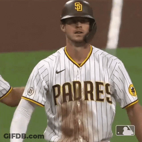 A Padres Baseball Player Wearing A Dirty Uniform GIF