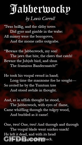 A Page Of Jabberwocky By Lewis Carroll With A Red Background GIF