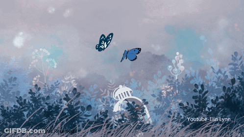 A Painting By Elin Lynn Shows Butterflies Flying In The Air GIF