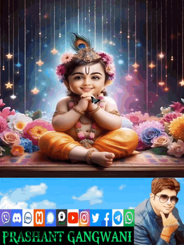 A Painting Of A Baby Krishna With The Name Prashant Gangwani Below It GIF