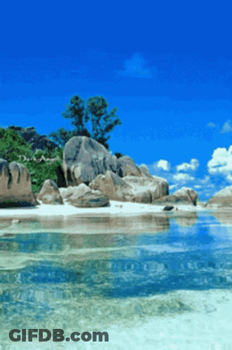 A Painting Of A Beach With The Word Dana On The Bottom Right Corner GIF