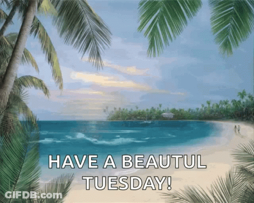A Painting Of A Beach With The Words Have A Beautiful Tuesday GIF