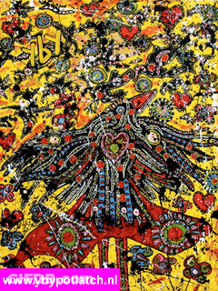 A Painting Of A Bird With The Website Www.ybypotlatch.nl In The Corner GIF