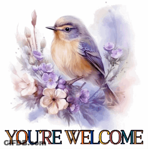 A Painting Of A Bird With The Words You 'Re Welcome Below It GIF