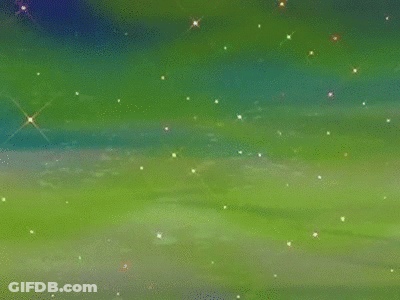 A Painting Of A Blue And Green Sky GIF