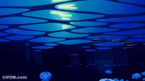 A Painting Of A Blue Ocean With A Few Bubbles Floating In The Water GIF