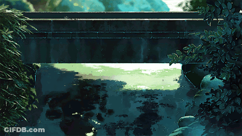 A Painting Of A Bridge Over A River With Trees In The Foreground GIF