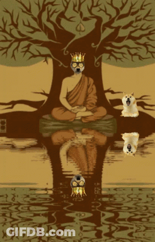 A Painting Of A Buddha Sitting Under A Tree GIF