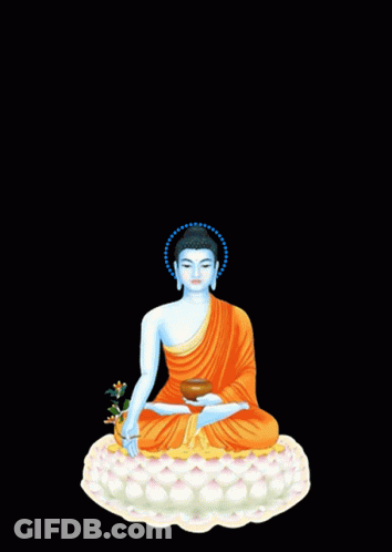 A Painting Of A Buddha Surrounded By Circles Of Dots GIF