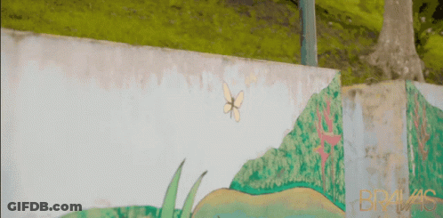 A Painting Of A Butterfly On A Wall With The Word Bragas On The Bottom GIF