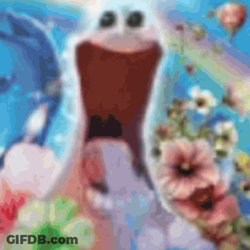 A Painting Of A Cartoon Character With His Mouth Open GIF