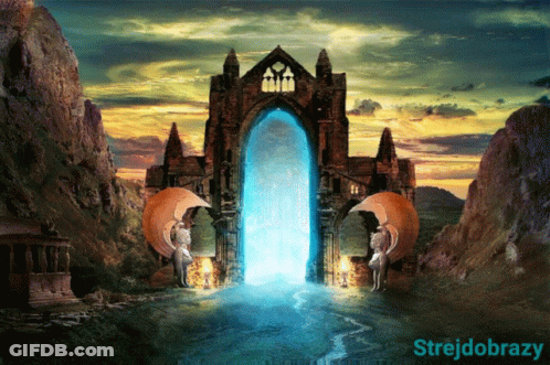 A Painting Of A Castle With The Words Strejdobrozy On The Bottom Right GIF