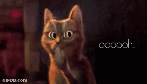 A Painting Of A Cat With Big Eyes And The Words Ooooh Written On The Bottom . GIF