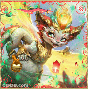 A Painting Of A Cat With Wings And A Dragon Behind It GIF