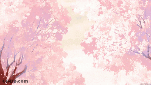A Painting Of A Cherry Blossom Tree With The Hashtag #Outbound GIF