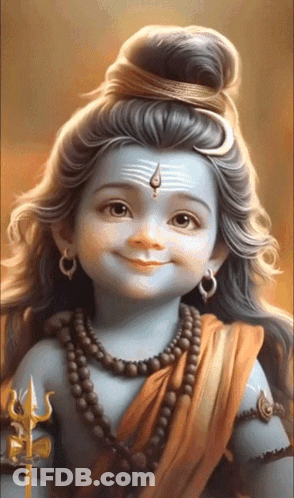 A Painting Of A Child Dressed As Shiva With A Trident In His Hand GIF