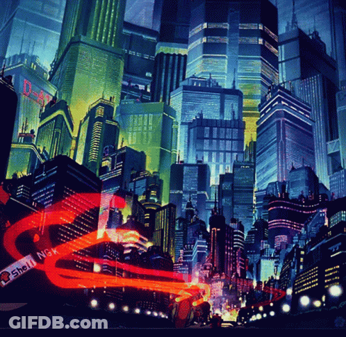 A Painting Of A City With The Word Nsx On The Bottom Right Corner GIF