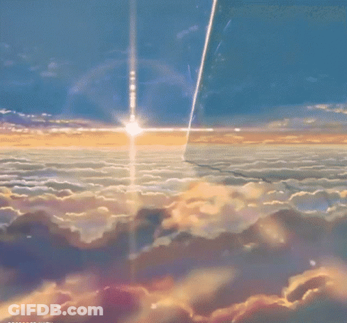 A Painting Of A Cloudy Sky With A Rainbow In The Middle And A Light Shining Through The Clouds GIF