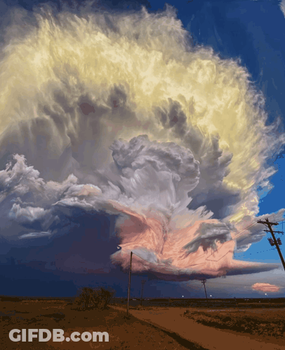 A Painting Of A Cloudy Sky With Power Lines In The Background GIF