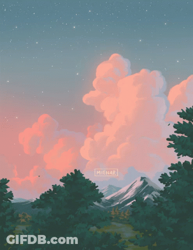 A Painting Of A Cloudy Sky With The Name Mienar On It GIF