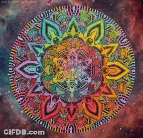 A Painting Of A Colorful Mandala With The Words Axis I Hungry Photography On The Bottom GIF