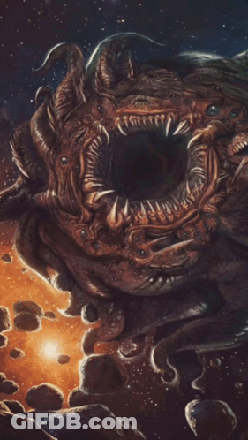 A Painting Of A Creature With A Black Hole In The Middle GIF