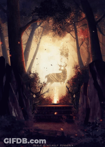 A Painting Of A Deer In The Woods By Neale Athelwolf GIF