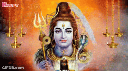 A Painting Of A Deity Holding A Trident And A Snake . GIF