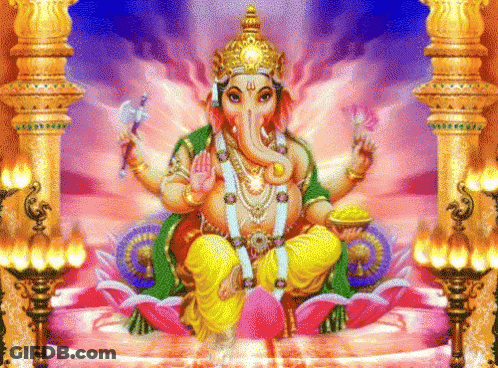 A Painting Of A Deity Sitting On A Flower GIF