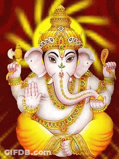A Painting Of A Deity With A Crown And Elephant Ears GIF