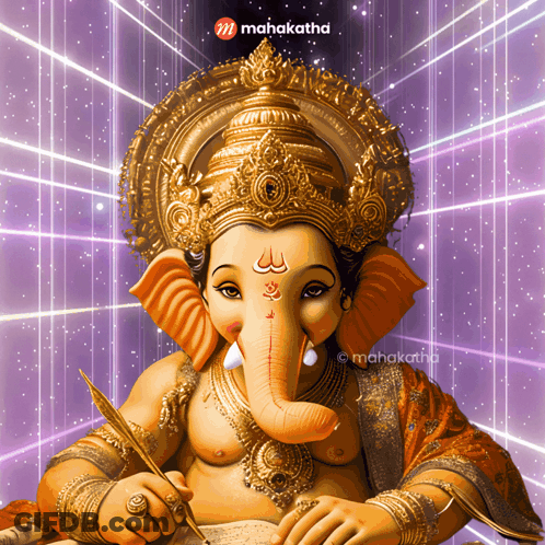 A Painting Of A Deity With A Mahakatha Logo In The Corner GIF