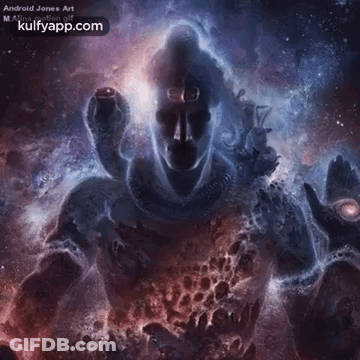A Painting Of A Deity With A Snake Around His Neck And A Purple Background . GIF