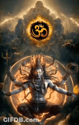 A Painting Of A Deity With An Om Symbol On Top Of Him GIF