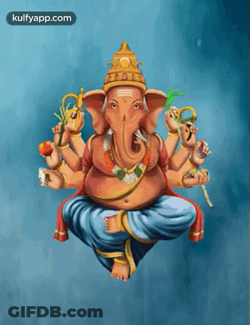 A Painting Of A Deity With Many Arms And A Blue Background GIF