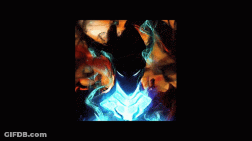 A Painting Of A Demon With Horns And Smoke GIF